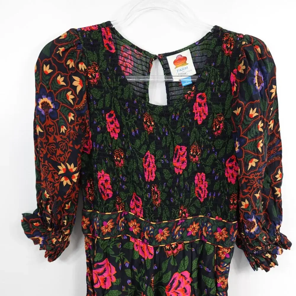 Farm Rio for Anthropologie Printed Smocked Jumpsuit Size Medium broken zipper - Picture 6 of 12
